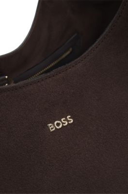 Leather tote bag with logo lettering, Dark Purple