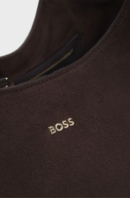 Tote bag i l&aelig;der med logobogstaver, M&oslash;rklilla