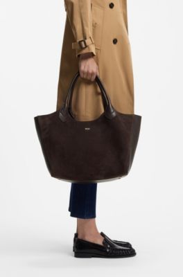 Leather tote bag with logo lettering, Dark Purple