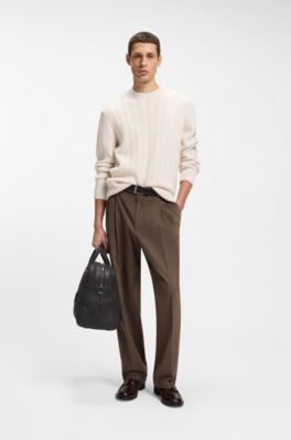 Woven-leather holdall with silver-tone logo, Dark Brown