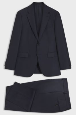 Two-piece regular-fit suit in virgin wool and silk, Dark Blue