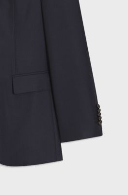 Two-piece regular-fit suit in virgin wool and silk, Dark Blue