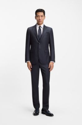 Two-piece regular-fit suit in virgin wool and silk, Dark Blue
