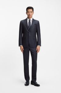 Two-piece regular-fit suit in virgin wool and silk, Dark Blue