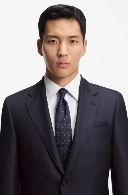 Two-piece regular-fit suit in virgin wool and silk