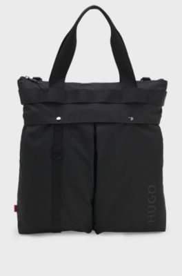 Ripstop tote bag with logo lettering, Black