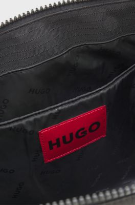 Bolso tote de tejido antidesgarros con letras de logo, Negro