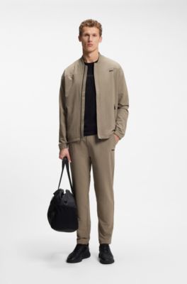 Drawstring trousers in stretch waffle fabric with framed zip, Light Green