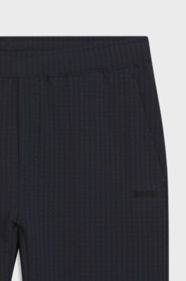 Drawstring trousers in stretch waffle fabric with framed zip, Dark Blue