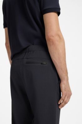 Drawstring trousers in stretch waffle fabric with framed zip, Dark Blue