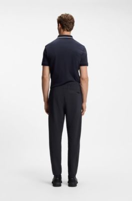 Drawstring trousers in stretch waffle fabric with framed zip, Dark Blue