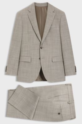 Two-piece slim-fit suit in a patterned wool-silk blend, Beige