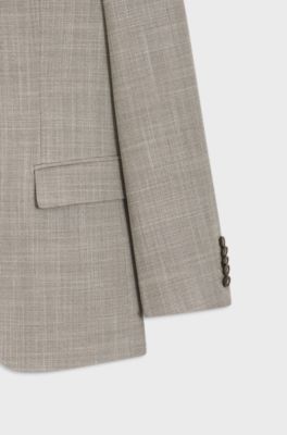 Two-piece slim-fit suit in a patterned wool-silk blend, Beige