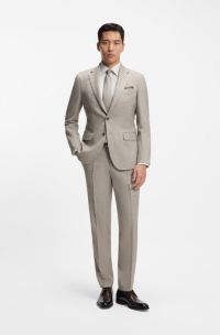 Two-piece slim-fit suit in a patterned wool-silk blend, Beige