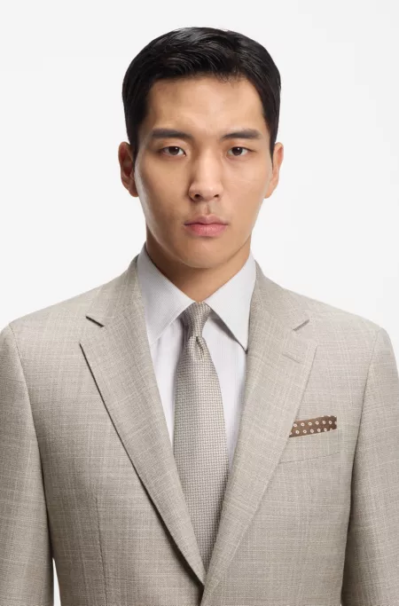 Two-piece slim-fit suit in a patterned wool-silk blend