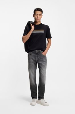 Maine Regular-Fit Jeans aus schwarzem Stretch-Denim, Grau