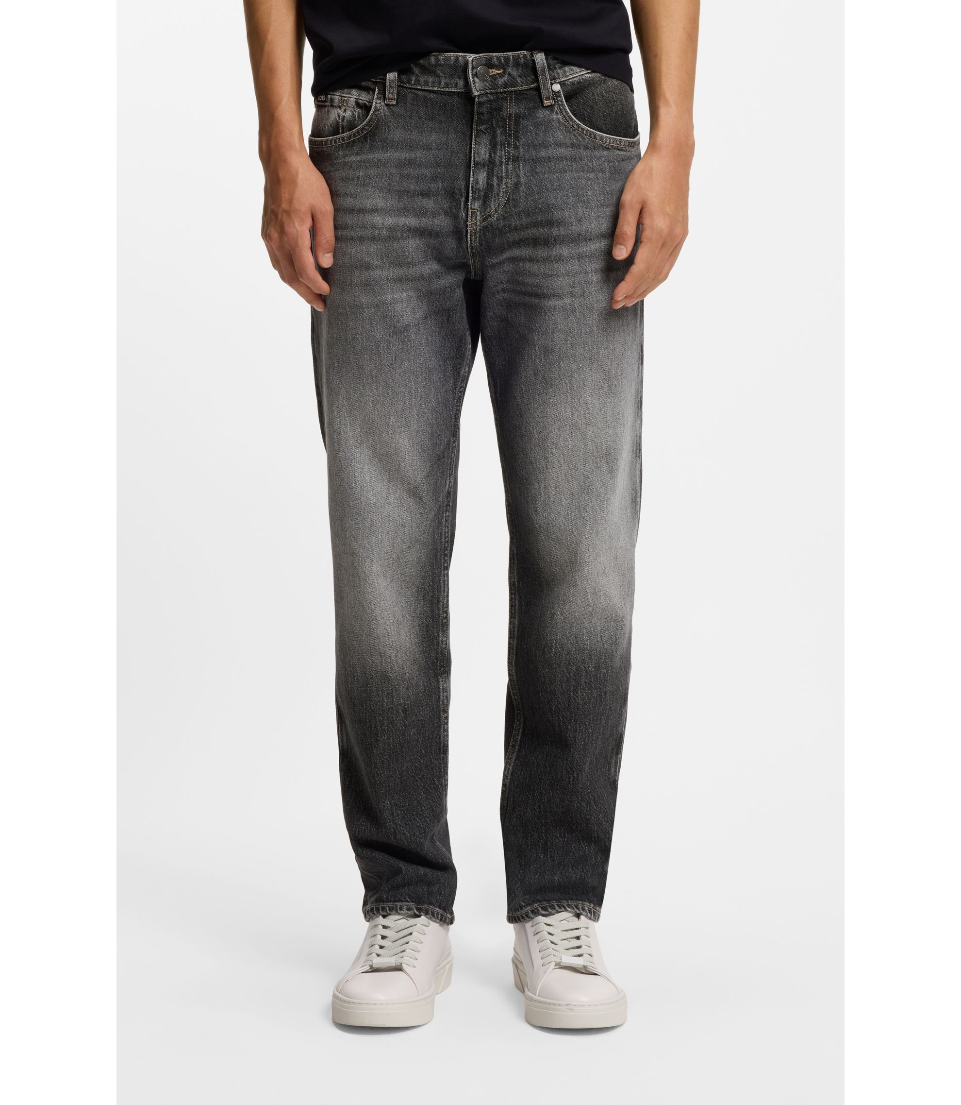 Maine Regular-Fit Jeans aus schwarzem Stretch-Denim