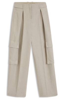 Boss Regular-fit trousers in a herringbone linen blend linnebyxor – bild 4