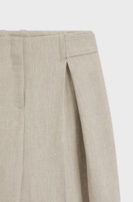 Pantaloni regular fit in misto lino spigato, Beige chiaro
