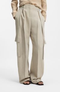 Regular-fit trousers in a herringbone linen blend, Light Beige