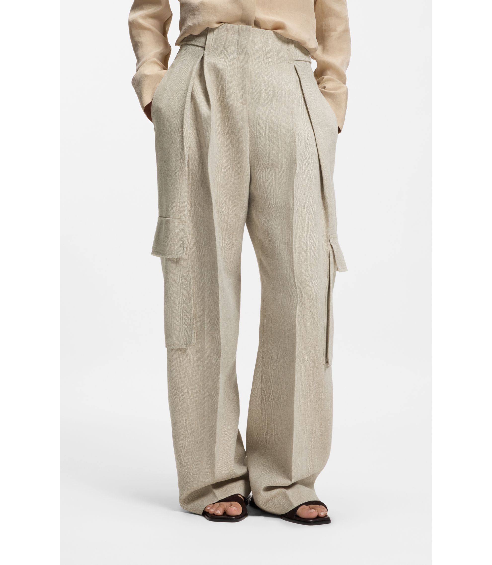 Regular-Fit Hose aus Leinen-Mix im Fischgrätmuster