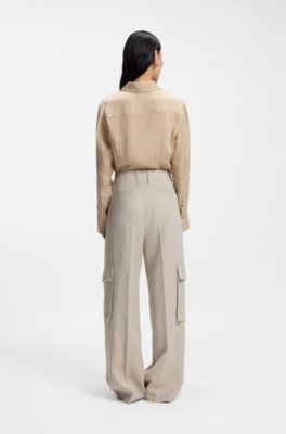 Boss Regular-fit trousers in a herringbone linen blend linnebyxor – bild 2