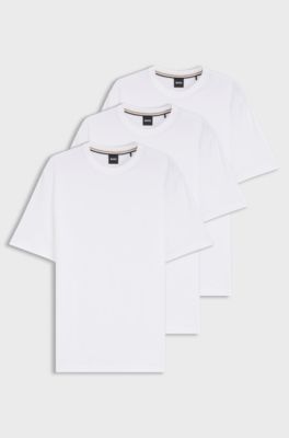 Paquete de tres camisetas de algod&oacute;n con cuello redondo, Blanco