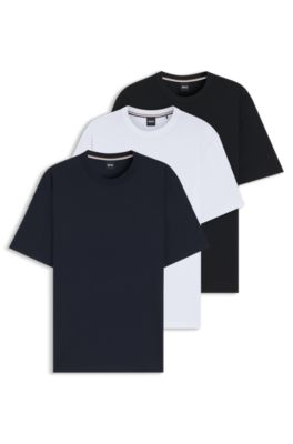 Three-pack of crew-neck T-shirts in cotton, Black / White / Blue