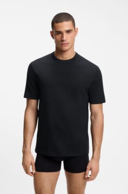 Lot de trois t-shirts en coton &agrave; col rond, Noir / Blanc / Bleu