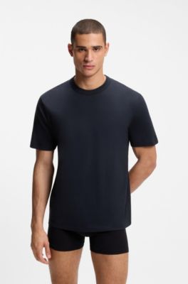 Lot de trois t-shirts en coton &agrave; col rond, Noir / Blanc / Bleu