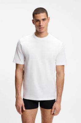 Three-pack of crew-neck T-shirts in cotton, Black / White / Blue