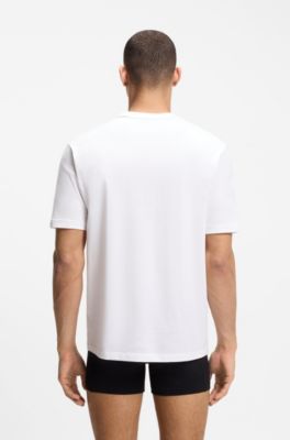 Lot de trois t-shirts en coton &agrave; col rond, Noir / Blanc / Bleu