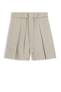 Culottes de mistura de linho de ajuste descontraído com trama de padrão de espinha