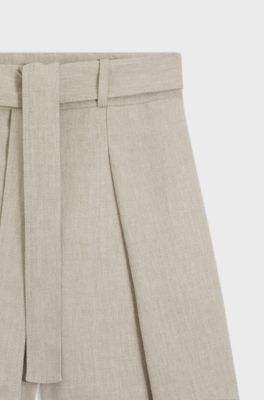 Culotte fit morbido in misto lino con trama a spina di pesce, Beige chiaro