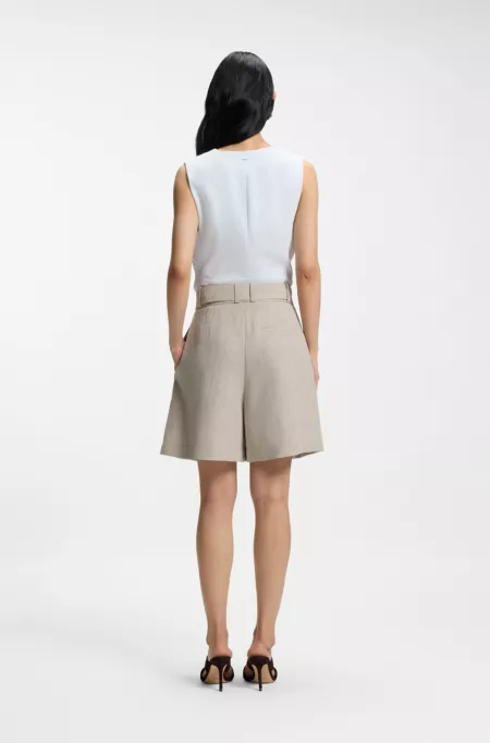 Relaxed-fit linen-blend culottes with herringbone weave