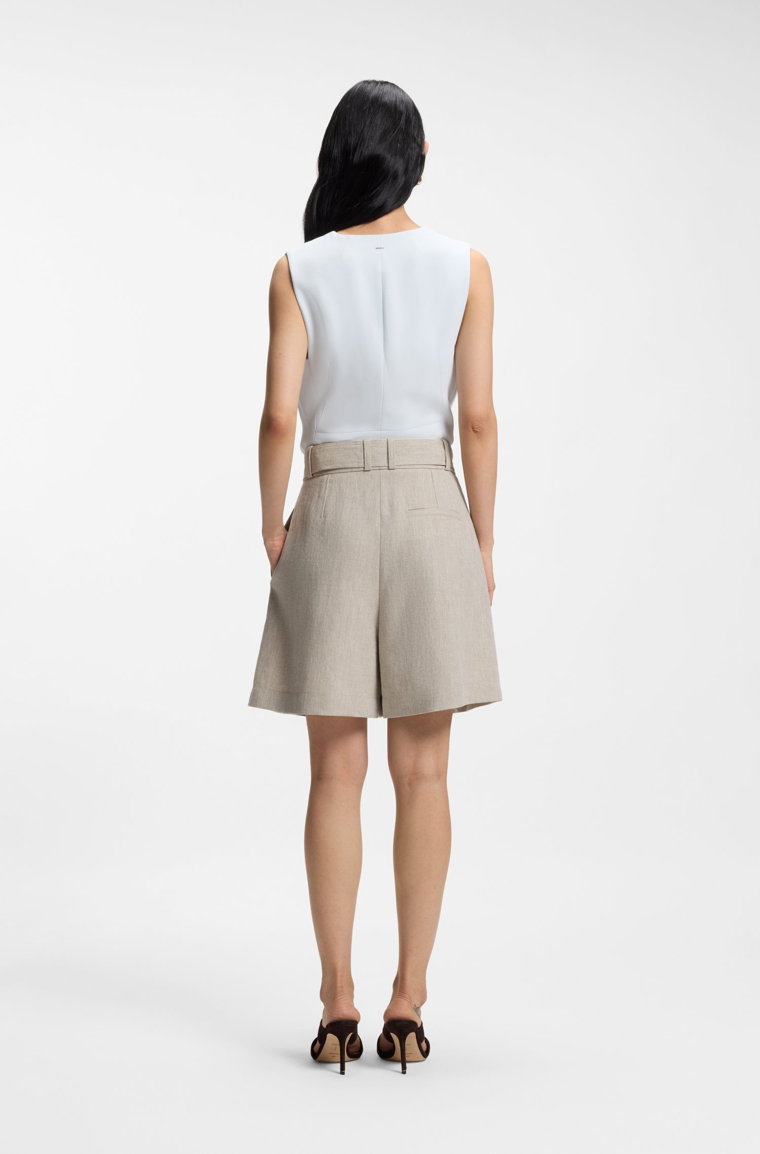 Boss Relaxed-fit linen-blend culottes with herringbone weave byxor – bild 2