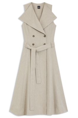 Double-breasted wrap dress in a herringbone linen blend, Light Beige
