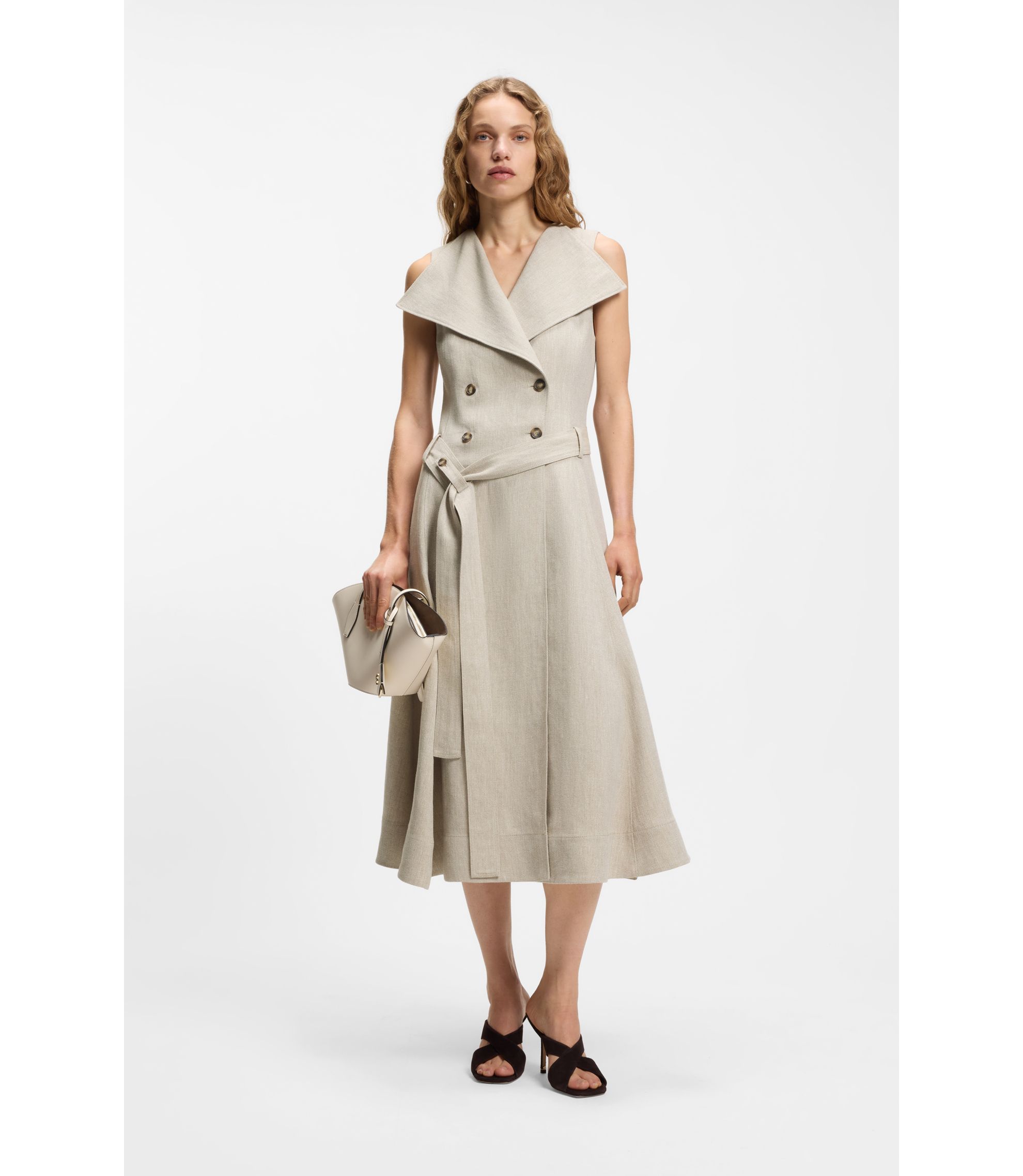 Zweireihiges Wickelkleid aus einem Leinen-Fischgrät-Mix