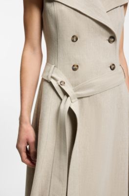 Double-breasted wrap dress in a herringbone linen blend, Light Beige
