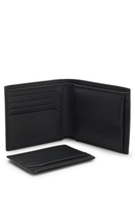 Cadeauset met leren portemonnee en pasjeshouder met logodetails, Zwart