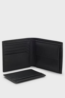 Logo-trimmed leather wallet and card holder gift set, Black
