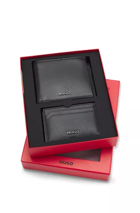 Logo-trimmed leather wallet and card holder gift set