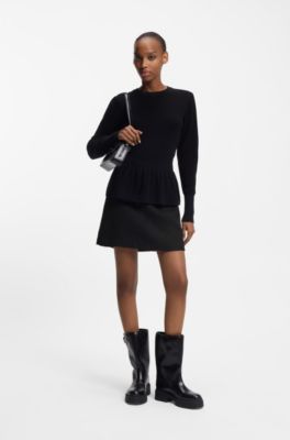 Mini skirt in boucl&eacute; fabric, Black