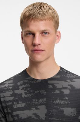 Active Slim-Fit T-Shirt mit Jacquard-Muster, Schwarz / Grau