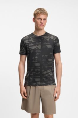 Active Slim-Fit T-Shirt mit Jacquard-Muster, Schwarz / Grau
