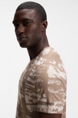 Active Camiseta slim fit con motivo en jacquard, Marr&oacute;n claro