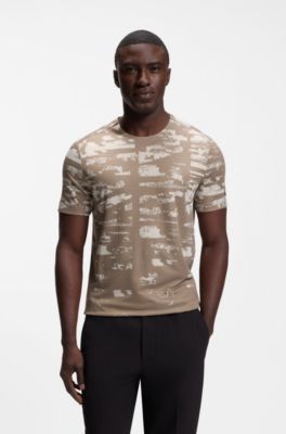 T-shirt slim fit con motivo jacquard, Marrone chiaro