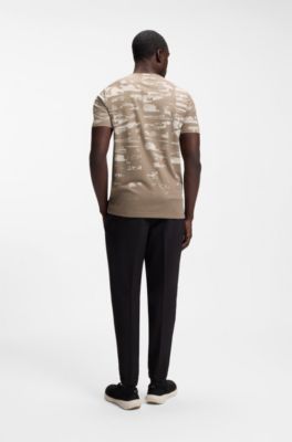 Active T-shirt slim fit con motivo jacquard, Marrone chiaro