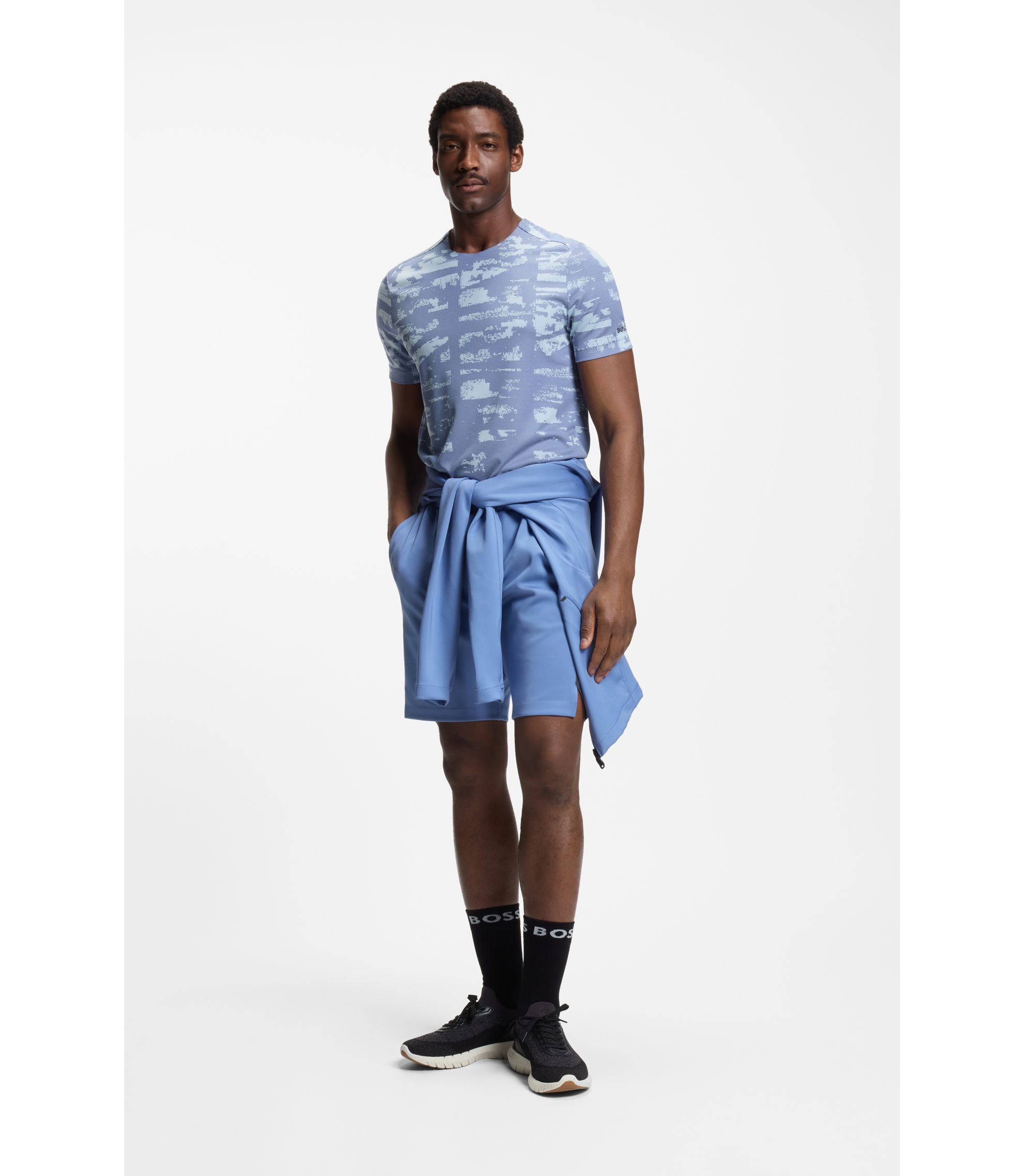 BOSS - Active Slim-fit T-shirt with jacquard pattern - Light Blue