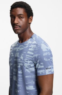 Active Slim-fit T-shirt with jacquard pattern, Light Blue
